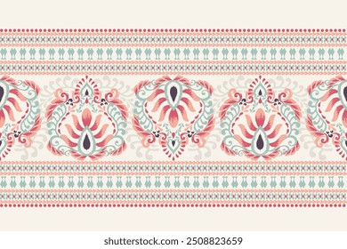 Patrón de damasco. Patrón floral Ikat sobre fondo blanco. Ilustración vectorial de patrón étnico Ikat, estilo azteca, dibujado a mano, bordado barroco. diseño para textura, tela, ropa, decoración, alfombra, impresión, alfombra.