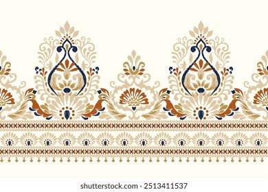 Damask pattern,Ikat floral pattern on white background,vector illustration,Ikat ethnic oriental embroidery,Aztec style,baroque,hand drawn.design for texture,fabric,clothing,decoration,sarong,print.