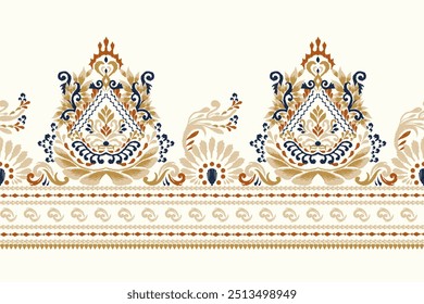 Damask pattern,Ikat floral pattern on white background,vector illustration,Ikat ethnic oriental embroidery,Aztec style,baroque,hand drawn.design for texture,fabric,clothing,decoration,sarong,print.