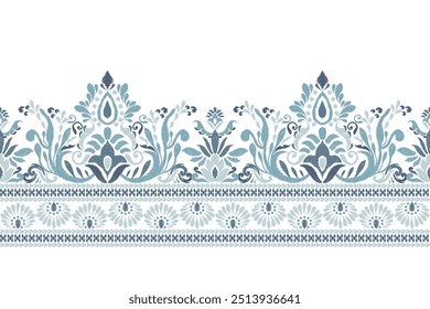 Damask pattern,Ikat floral pattern on white background,vector illustration,Ikat ethnic oriental embroidery,Aztec style,baroque,hand drawn.design for texture,fabric,clothing,decoration,sarong,print.