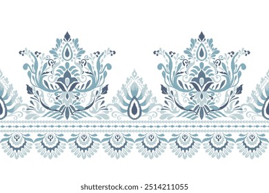 Damask pattern,Ikat floral pattern on white background,vector illustration,Ikat ethnic oriental embroidery,Aztec style,baroque,hand drawn.design for texture,fabric,clothing,decoration,sarong,print.