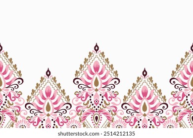 Padrão de damasco,padrão floral Ikat sobre fundo branco,ilustração vetorial,bordado oriental étnico Ikat,estilo asteca,barroco,desenho à mão.design para textura,tecido,roupas,decoração,sarong,impressão.