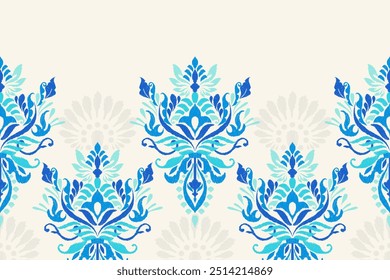 Damask pattern,Ikat floral pattern on white background,vector illustration,Ikat ethnic oriental embroidery,Aztec style,baroque,hand drawn.design for texture,fabric,clothing,decoration,sarong,print