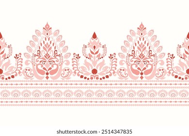 Damask pattern,Ikat floral pattern on white background,vector illustration,Ikat ethnic oriental embroidery,Aztec style,baroque,hand drawn.design for texture,fabric,clothing,decoration,sarong,print.