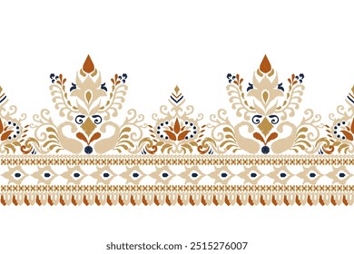 Damask pattern,Ikat floral pattern on white background,vector illustration,Ikat ethnic oriental embroidery,Aztec style,baroque,hand drawn.design for texture,fabric,clothing,decoration,sarong,print
