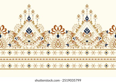 Patrón de damasco, patrón floral de Ikat sobre fondo blanco, Ilustración vectorial, bordado oriental étnico de Ikat, estilo azteca, barroco, dibujado a mano. diseño para textura, tela, ropa, decoración, sarong, impresión.