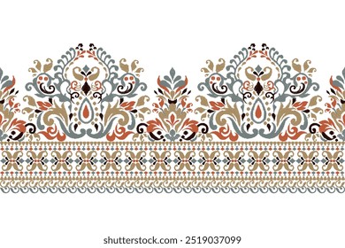 Damask pattern,Ikat floral pattern on white background,vector illustration,Ikat ethnic oriental embroidery,Aztec style,baroque,hand drawn.design for texture,fabric,clothing,decoration,sarong,print.