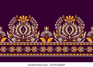 Damask pattern,Ikat floral pattern on purple background,vector illustration,Ikat ethnic oriental embroidery,Aztec style,baroque,hand drawn.design for texture,fabric,clothing,decoration,sarong,print.