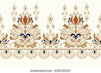 Damask pattern,Ikat floral pattern on white background,vector illustration,Ikat ethnic oriental embroidery,Aztec style,baroque,hand drawn.design for texture,fabric,clothing,decoration,sarong,print.