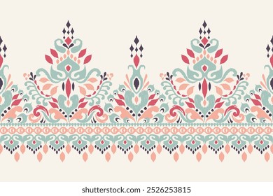 Padrão damasco.Padrão floral Ikat em fundo branco.Ikat ilustração vetorial padrão étnico,estilo asteca,desenhado à mão,bordado barroco.design para textura,tecido,roupas,decoração,sarong,impressão,hem.