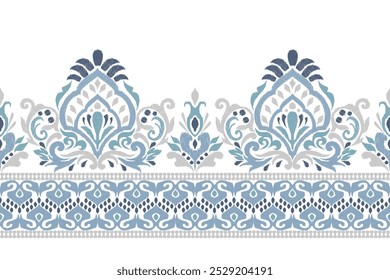 Damask pattern,Ikat floral pattern on white background,vector illustration,Ikat ethnic oriental embroidery,Aztec style,baroque,hand drawn.design for texture,fabric,clothing,decoration,sarong,print.