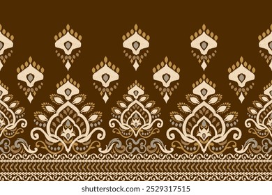 Damask pattern,Ikat floral pattern on brown background,vector illustration,Ikat ethnic oriental embroidery,Aztec style,baroque,hand drawn.design for texture,fabric,clothing,decoration,sarong,print.