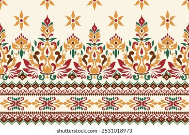 Damask pattern,Ikat floral pattern on white background,vector illustration,Ikat ethnic oriental embroidery,Aztec style,baroque,hand drawn.design for texture,fabric,clothing,decoration,sarong,print