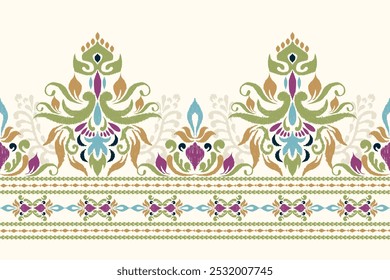 Damask pattern,Ikat floral pattern on white background,vector illustration,Ikat ethnic oriental embroidery,Aztec style,baroque,hand drawn.design for texture,fabric,clothing,decoration,sarong,print.