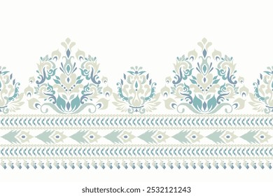 Damask pattern,Ikat floral pattern on white background,vector illustration,Ikat ethnic oriental embroidery,Aztec style,baroque,hand drawn.design for texture,fabric,clothing,decoration,sarong,print