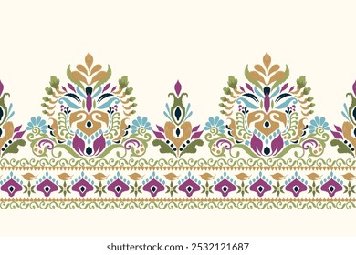 Damask pattern,Ikat floral pattern on white background,vector illustration,Ikat ethnic oriental embroidery,Aztec style,baroque,hand drawn.design for texture,fabric,clothing,decoration,sarong,print.