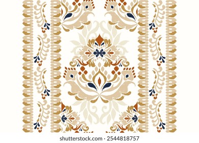 Damask pattern.Ikat floral pattern on white background.Ikat ethnic pattern vector illustration,Aztec style,hand drawn,baroque embroidery.design for texture,fabric,clothing,decoration,carpet,print,rug.