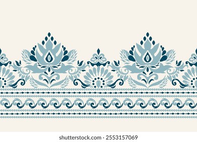 Patrón de damasco, patrón floral de Ikat sobre fondo blanco, Ilustración vectorial, bordado oriental étnico de Ikat, estilo azteca, barroco, dibujado a mano. diseño para textura, tela, ropa, decoración, sarong, impresión.