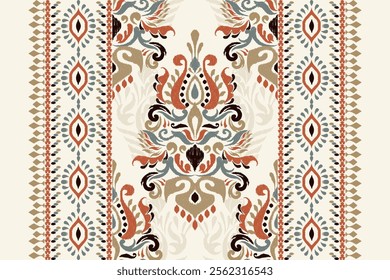 Damask pattern.Ikat floral pattern on white background.Ikat ethnic pattern vector illustration,Aztec style,hand drawn,baroque embroidery.design for texture,fabric,clothing,decoration,carpet,print