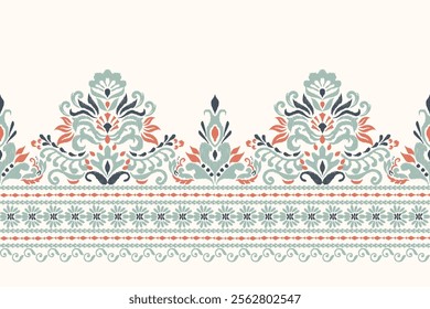 Damask pattern,Ikat floral pattern on white background,vector illustration,Ikat ethnic oriental embroidery,Aztec style,baroque,hand drawn.design for texture,fabric,clothing,decoration,sarong,print.