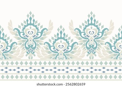 Damask pattern,Ikat floral pattern on white background,vector illustration,Ikat ethnic oriental embroidery,Aztec style,baroque,hand drawn.design for texture,fabric,clothing,decoration,sarong,print