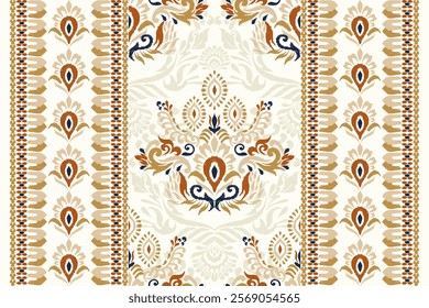 Damask pattern.Ikat floral pattern on white background.Ikat ethnic pattern vector illustration,Aztec style,hand drawn,baroque embroidery.design for texture,fabric,clothing,decoration,carpet,print.