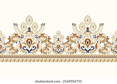 Damask pattern,Ikat floral pattern on white background,vector illustration,Ikat ethnic oriental embroidery,Aztec style,baroque,hand drawn.design for texture,fabric,clothing,decoration,sarong,print.