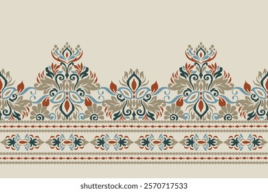 Damask pattern,Ikat floral pattern on brown background,vector illustration,Ikat ethnic oriental embroidery,Aztec style,baroque,hand drawn.design for texture,fabric,clothing,decoration,sarong,print.