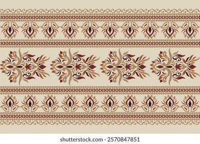 Damask pattern.Ikat floral pattern on brown background.Ikat ethnic pattern vector illustration,Aztec style,hand drawn,baroque embroidery.design for texture,fabric,clothing,decoration,carpet,print.