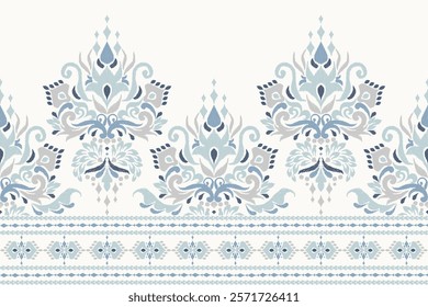 Damask pattern,Ikat floral pattern on white background,vector illustration,Ikat ethnic oriental embroidery,Aztec style,baroque,hand drawn.design for texture,fabric,clothing,decoration,sarong,print.