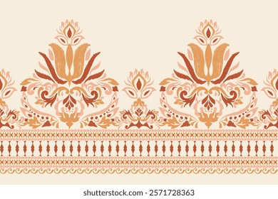 Damask pattern,Ikat floral pattern on cream background,vector illustration,Ikat ethnic oriental embroidery,Aztec style,baroque,hand drawn.design for texture,fabric,clothing,decoration,sarong,print.