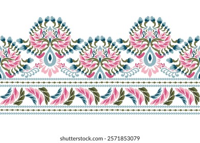 Damask pattern.Ikat floral pattern on white background.Ikat ethnic pattern vector illustration,Aztec style,hand drawn,baroque embroidery.design for texture,fabric,clothing,decoration,sarong,print,hem