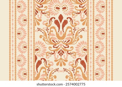 Damask pattern.Ikat floral pattern on white background.Ikat ethnic pattern vector illustration,Aztec style,hand drawn,baroque embroidery.design for texture,fabric,clothing,decoration,carpet,print.