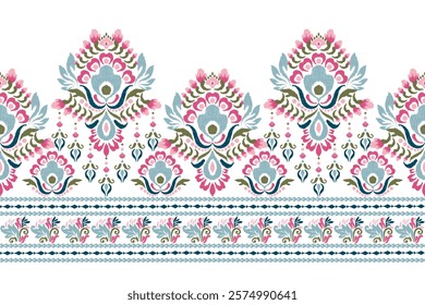 Damask pattern.Ikat floral pattern on white background.Ikat ethnic pattern vector illustration,Aztec style,hand drawn,baroque embroidery.design for texture,fabric,clothing,decoration,sarong,print,hem.