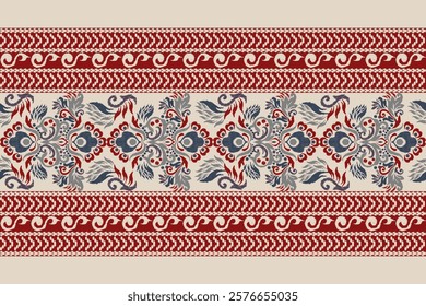 Damask pattern.Ikat floral pattern on brown background.Ikat ethnic pattern vector illustration,Aztec style,hand drawn,baroque embroidery.design for texture,fabric,clothing,decoration,carpet,print.