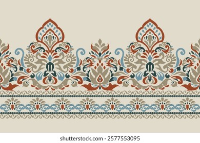 Damask pattern,Ikat floral pattern on brown background,vector illustration,Ikat ethnic oriental embroidery,Aztec style,baroque,hand drawn.design for texture,fabric,clothing,decoration,sarong,print.