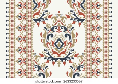 Damask pattern.Ikat floral pattern on white background.Ikat ethnic pattern vector illustration,Aztec style,hand drawn,baroque embroidery.design for texture,fabric,clothing,decoration,carpet,print,rug