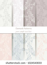 Damask patterns set collection Vector. Floral ornament decor. Vintage background. Pastel colors fabric textures