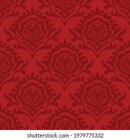 Damask red seamless vector pattern. Classic vintage damask ornament, royal victorian geometric seamless pattern for wallpaper, textile, packaging. Floral baroque pattern 