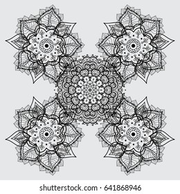 Damask repeating background. Dim gray floral ornament in baroque style. Antique dim repeatable wallpaper.Dim element on gray background.