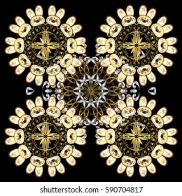 Damask repeating background. Gold black floral ornament in baroque style. Antique golden repeatable wallpaper. Golden element on black background.