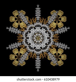Damask repeating background. Gold black floral ornament in baroque style. Gold Wallpaper on texture background. Golden element on black background.