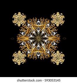 Damask repeating background. Gold floral ornament in baroque style. Antique golden repeatable wallpaper. Golden element on black background.
