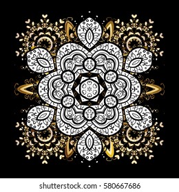 Damask repeating background. Golden black floral ornament in baroque style. Antique golden repeatable wallpaper.Golden element on black background.