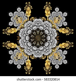Damask repeating background. Golden black floral ornament in baroque style. Antique golden repeatable wallpaper.Golden element on black background.
