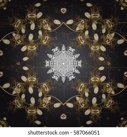 Damask repeating background. Golden element on blue background. Gold blue floral ornament in baroque style. Antique golden repeatable wallpaper.