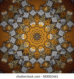 Damask repeating pattern. Antique golden repeatable wallpaper. Golden element on yellow background. Gold floral ornament in baroque style.