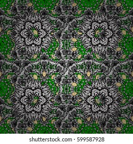 Damask rough pattern for design. Vector rough pattern on green background with white elements.
