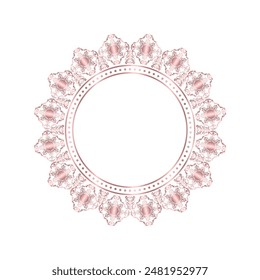 Damask round decorative frame, Elegant element for design in Eastern style, Classic place for text, Luxury Floral rose gold border, Lace illustration for invitations and greeting cards