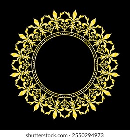 Damasco Borda padrão de ouro redondo, Padrão dourado com lugar para texto, Quadro floral, Ornamento para decoração de cartas e convites, Elegância Padrão circular, Ornamento barroco redondo, Quadro vintage